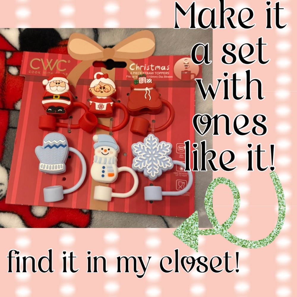CWC Cook With Color Red Green Santa’s Workshop Christmas Straw Toppers Set, 6pc - Picture 10 of 11